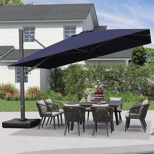 PURPLE LEAF 12 FT Square Patio Umbrella Large Outdoor Aluminum Offset Umbrella with 360-degree Rotation Cantilever Umbrella for Garden Deck Backyard Pool, Navy Blue
