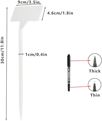 White 30 Pack Outdoor Tall Plant Label, Large Waterproof Plastic Plant T-Type Tags, Durable Nursery Garden Markers, Perfect for Herbs, Flowers, Vegetable with Marking Pen (Height 11.8'')