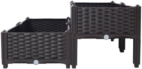 LuckyNote】4 Piece Raised Garden Bed with Legs, Self-Watering Planter Box Raised Bed to Grow Flowers, Herbs & Vegetables, Brown