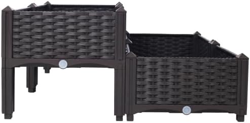 LuckyNote】4 Piece Raised Garden Bed with Legs, Self-Watering Planter Box Raised Bed to Grow Flowers, Herbs & Vegetables, Brown