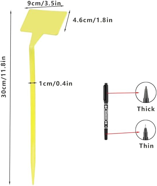 Yellow 30 Pack Outdoor Tall Plant Label, Large Waterproof Plastic Plant T-Type Tags, Durable Nursery Garden Markers, Perfect for Herbs, Flowers, Vegetable with Marking Pen (Height 11.8'')