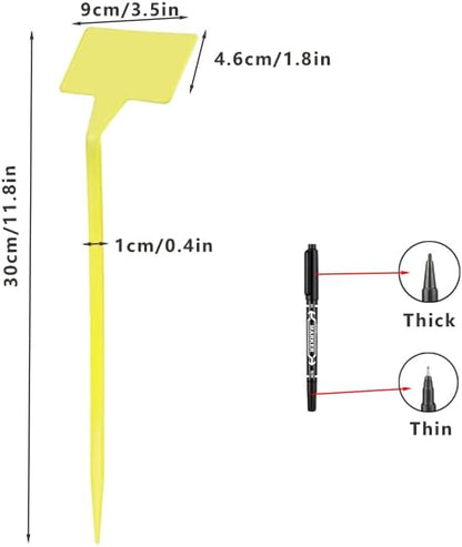 Yellow 30 Pack Outdoor Tall Plant Label, Large Waterproof Plastic Plant T-Type Tags, Durable Nursery Garden Markers, Perfect for Herbs, Flowers, Vegetable with Marking Pen (Height 11.8'')