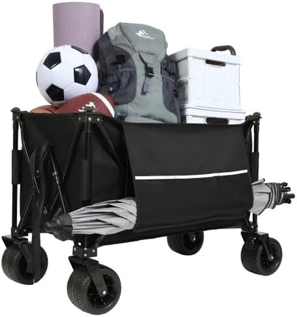 【LuckyNote】 Collapsible Foldable Extended Wagon with Canopy,480lbs Weight Capacity, Heavy Duty Folding Utility Garden Cart with Big All-Terrain Beach Wheels & Drink Holders,Side Pocket and Brakes