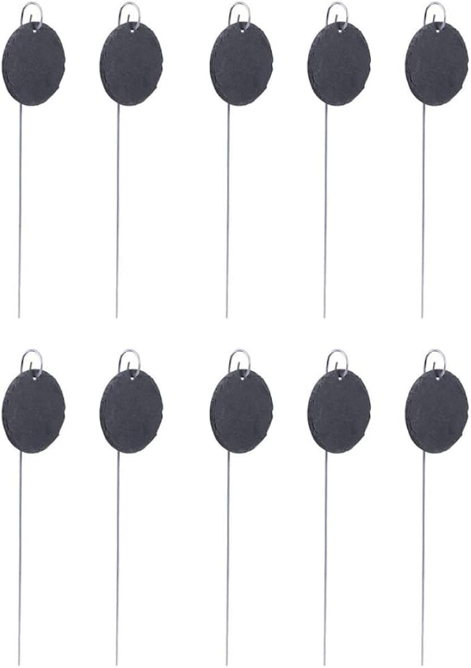 Slate Plant Label Steel Stake Weatherproof Tags Garden Nursery Markers Oval Shape 10PCS...