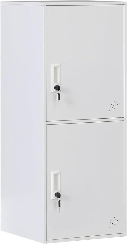 2 Door Metal Vertical Storage Locker for School, Office, Home,Gym,Stackable Steel Storage Cabinet with Lock,Anti-Falling Device. (2 Door, White)