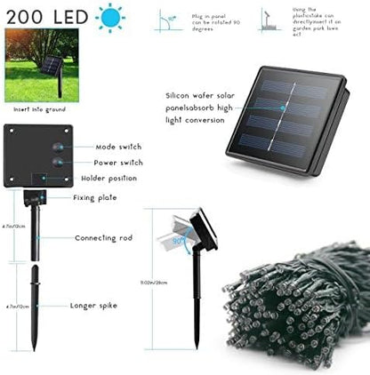 Solar String Lights Solar Christmas Lights 200 LED 72 Ft 8 Mode Outdoor String Lights Waterproof for Garden Party Patio Home Wedding Lawn Christmas Halloween Tree Decorations (Multi Color)