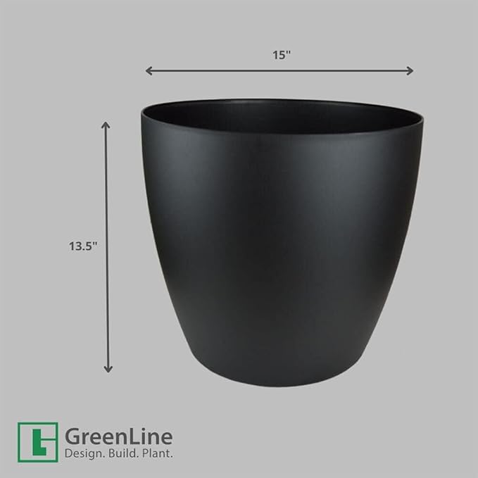 Memphis 15" Round Indoor Floor Planter Pot – Lightweight & Durable Plastic, Modern Design, Made in USA, Recyclable Large Plant Container for Home & Office Décor (Charcoal Meta