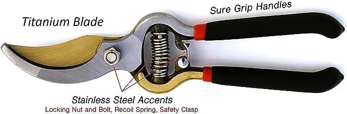 Garden Guru Indestructible Titanium Garden Clippers Professional Bypass Hand Pruner Pruning Shear with Comfort Grip Handles for Gardening Trimming and Yard Work Hardened Steel & Titanium Blade(2 Pack)