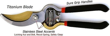 Garden Guru Indestructible Titanium Garden Clippers Professional Bypass Hand Pruner Pruning Shear with Comfort Grip Handles for Gardening Trimming and Yard Work Hardened Steel & Titanium Blade(2 Pack)