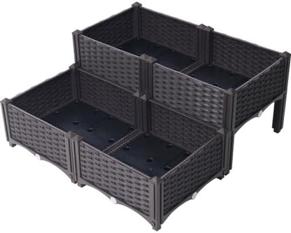 LuckyNote】4 Piece Raised Garden Bed with Legs, Self-Watering Planter Box Raised Bed to Grow Flowers, Herbs & Vegetables, Brown