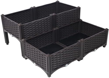 LuckyNote】4 Piece Raised Garden Bed with Legs, Self-Watering Planter Box Raised Bed to Grow Flowers, Herbs & Vegetables, Brown