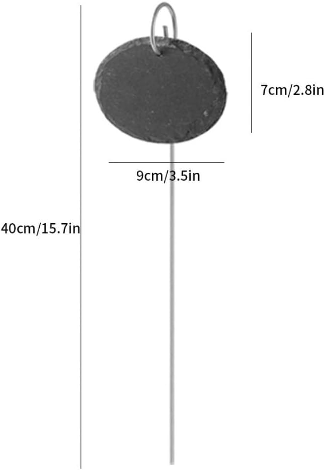 Slate Plant Label Steel Stake Weatherproof Tags Garden Nursery Markers Oval Shape 10PCS...