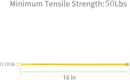 XINGO 100PCS Cable Zip Ties Heavy Duty, Premium Nylon Plastic Wire Ties with 50 Pounds Tensile Strength, Self-Locking Black Nylon Zip Ties for Indoor and Outdoor (16 inch, Yellow)