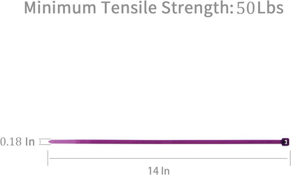 XINGO 100PCS Cable Zip Ties Heavy Duty, Premium Nylon Plastic Wire Ties with 50 Pounds Tensile Strength, Self-Locking Black Nylon Zip Ties for Indoor and Outdoor (14 inch, Purple)