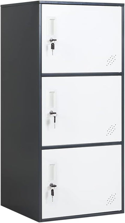 3 Door Vertical Stackable Storage Cabinet with Lock,Anti-Failing Device, Metal Lcoker,Organizer for Office, Home, Gym, School,Employee,Kids. (Grey)