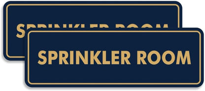 Signs ByLITA Standard Sprinkler Room Sign (Navy Blue/Gold) - Large 2 Pack