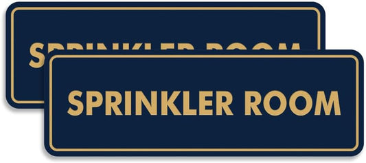 Signs ByLITA Standard Sprinkler Room Sign (Navy Blue/Gold) - Large 2 Pack