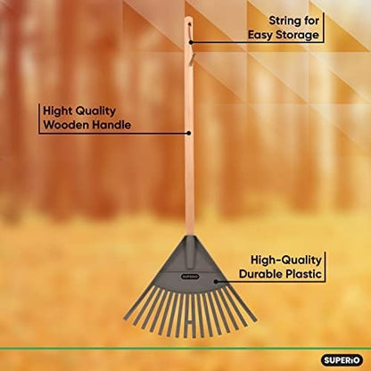 Pack of 12 Kids Rake with Hardwood Handle, Durable Plastic Head to Sweep Leaves in Lawn and Tidying Up The Garden, 34" (Grey)