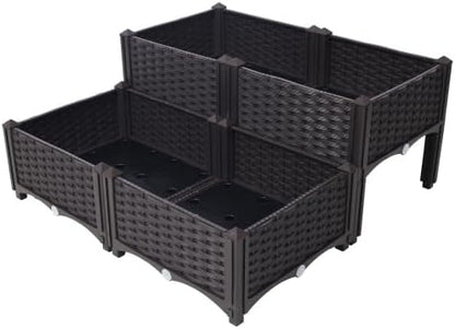 LuckyNote】4 Piece Raised Garden Bed with Legs, Self-Watering Planter Box Raised Bed to Grow Flowers, Herbs & Vegetables, Brown