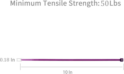 XINGO 100PCS Cable Zip Ties Heavy Duty, Premium Nylon Plastic Wire Ties with 50 Pounds Tensile Strength, Self-Locking Black Nylon Zip Ties for Indoor and Outdoor (10 inch, Purple)