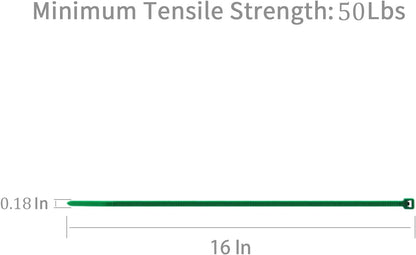 XINGO 100PCS Cable Zip Ties Heavy Duty, Premium Nylon Plastic Wire Ties with 50 Pounds Tensile Strength, Self-Locking Black Nylon Zip Ties for Indoor and Outdoor (16 inch, Dark Green)