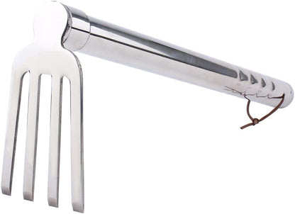 Stainless Steel Garden Cultivator Metal Hand Weather Resistant Hand Tool 15-Inch Lightweight 4 prongs Rake for Weeding Seeding Turning Soil