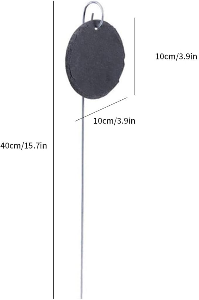 Slate Plant Label Steel Stake Weatherproof Tags Garden Nursery Markers Oval Shape 10PCS...