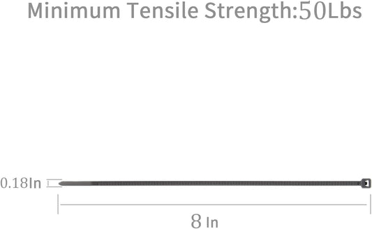 XINGO 100PCS Cable Zip Ties Heavy Duty, Premium Nylon Plastic Wire Ties with 50 Pounds Tensile Strength, Self-Locking Black Nylon Zip Ties for Indoor and Outdoor (8 inch, Silver)