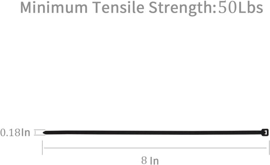 XINGO 100PCS Cable Zip Ties Heavy Duty, Premium Nylon Plastic Wire Ties with 50 Pounds Tensile Strength, Self-Locking Black Nylon Zip Ties for Indoor and Outdoor (8 inch, Black)