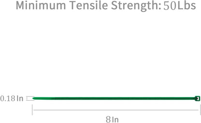 XINGO 100PCS Cable Zip Ties Heavy Duty, Premium Nylon Plastic Wire Ties with 50 Pounds Tensile Strength, Self-Locking Black Nylon Zip Ties for Indoor and Outdoor (8 inch, Dark Green)
