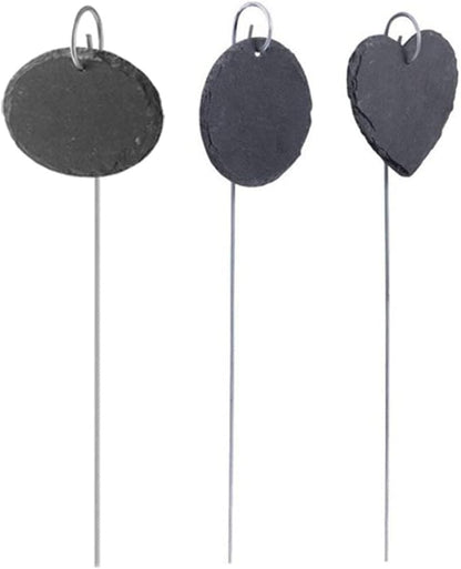 Slate Plant Label Steel Stake Weatherproof Tags Garden Nursery Markers Oval Shape 10PCS...