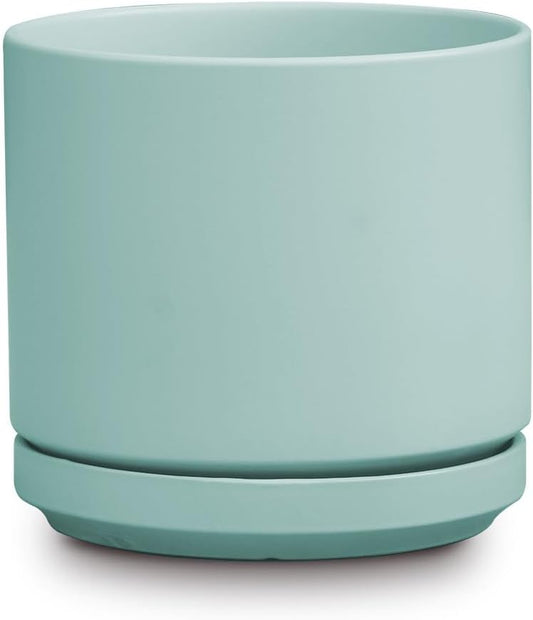 Ceramic Mid Modern Planter Pots with Detached Saucer - Indoor/Outdoor Plant Pots with Drainage Hole
