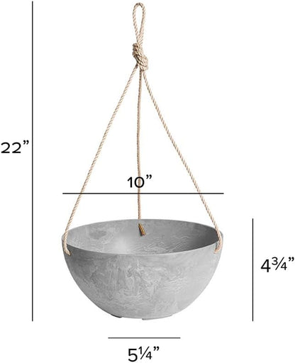Root & Vessel Self Watering Hanging Planter for Indoor or Outdoor Plants, Unique Marbled Hanging Basket Made of Eco-Friendly Blend of Stone & Plastic, Gray, 10"