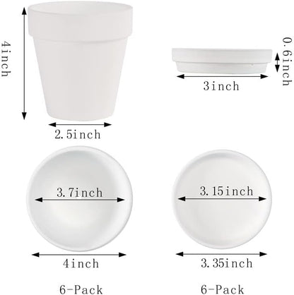 White Terra Cotta Pots with Saucer- 6-Pack Small Terracotta Pot Clay Pots 4'' Clay Ceramic Pottery Planter Cactus Flower Pots Succulent Pot with Drainage Hole- Great for Plants,DIY Craft Projects