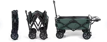Heavy Duty Steel Frame Collapsible Folding Wagon with Table,150 Pound Capacity Outdoor Camping Garden Utility Wagon Yard Cart (Green, 2PACK)