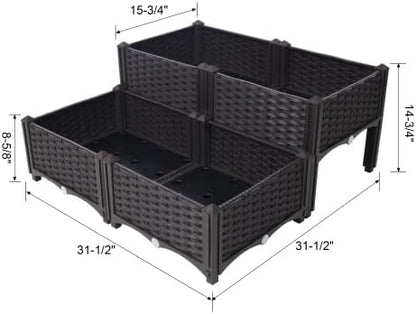 LuckyNote】4 Piece Raised Garden Bed with Legs, Self-Watering Planter Box Raised Bed to Grow Flowers, Herbs & Vegetables, Brown