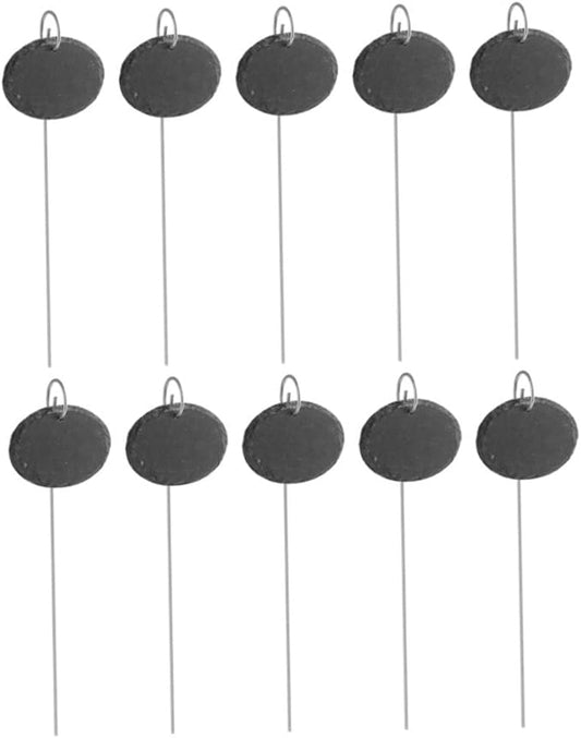 Slate Plant Label Steel Stake Weatherproof Tags Garden Nursery Markers Oval Shape 10PCS...