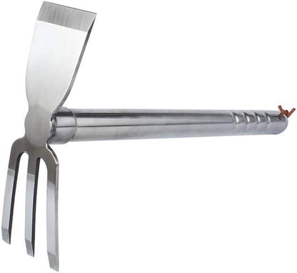 Stainless Steel Garden Hoe Rake Hand Tool, 15" Metal Hand Hoe & 3 Prong Cultivator Dual Headed Gardening Tool for Weeding, Digging, Seeding Multipurpose