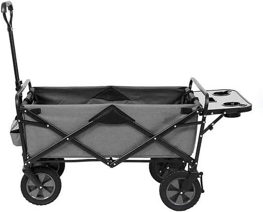 Heavy Duty Steel Frame Collapsible Folding Wagon with Table,150 Pound Capacity Outdoor Camping Garden Utility Wagon Yard Cart (Grey, 1PACK)