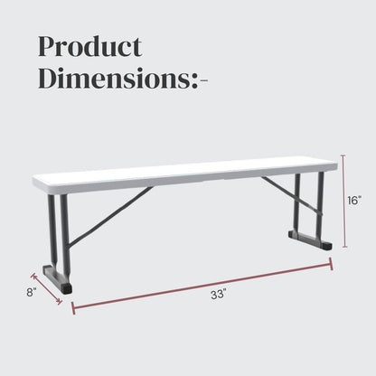 2.75ft Plastic Folding Bench – Lightweight and Portable White Resin with Durable Steel Frame, 33”x8”x16” - (Pack of 1, White, 2.75 Feet)