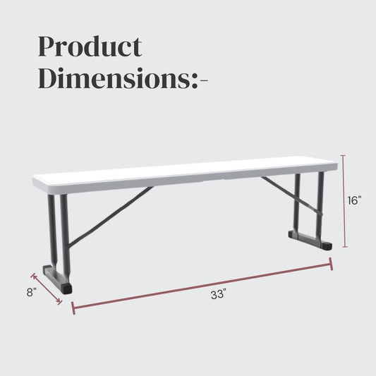2.75ft Plastic Folding Bench – Lightweight and Portable White Resin with Durable Steel Frame, 33”x8”x16” - (Pack of 1, White, 2.75 Feet)
