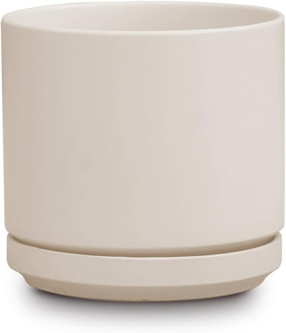 Ceramic Mid Modern Planter Pots with Detached Saucer - Indoor/Outdoor Plant Pots with Drainage Hole