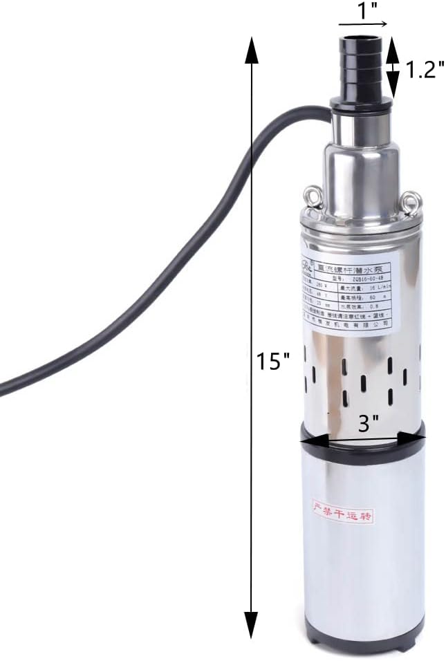 Deep Well Submersible Pump DC 48V 280W Electric Solar Powered Water Pump, 4.2 GPM Flow, 197ft Lift, Farm Ranch Irrigation Submersible Bore Hole Deep Well Pump