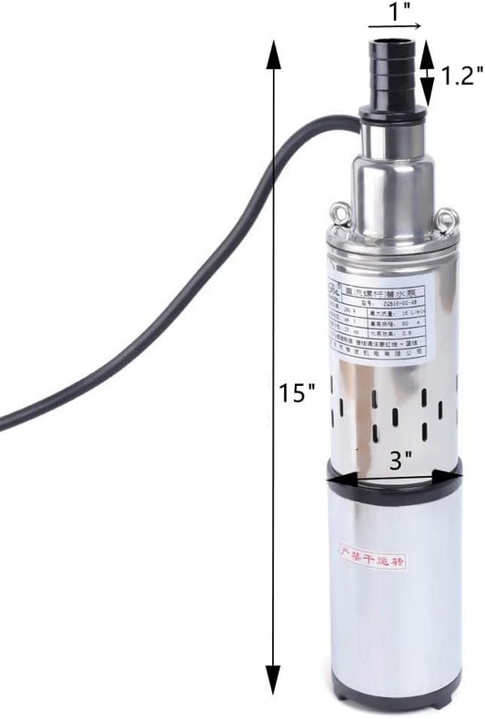 Deep Well Submersible Pump DC 48V 280W Electric Solar Powered Water Pump, 4.2 GPM Flow, 197ft Lift, Farm Ranch Irrigation Submersible Bore Hole Deep Well Pump