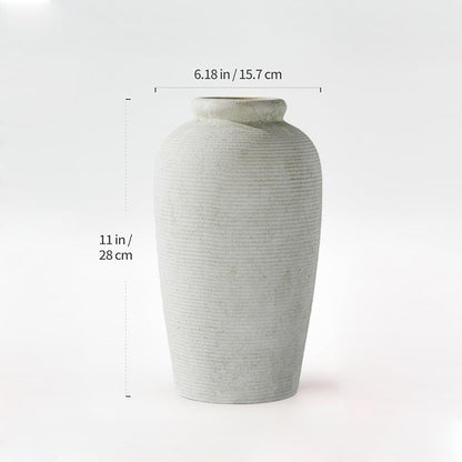 Decorative Ceramic Rustic vase,Tall vase for Minimalist Decoration,11" Large Vintage Vase for Home Decor,Centerpiece,Living Room,Enterway,White