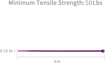 XINGO 100PCS Purple 6 Inch Cable Ties, Heavy Duty Nylon 66, 50 Pound Tensile Strength, Self-Locking, Indoor/Outdoor