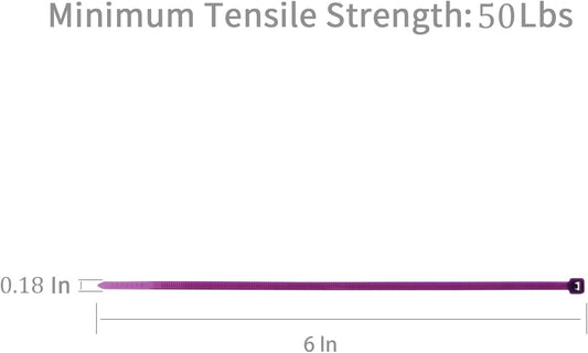 XINGO 100PCS Purple 6 Inch Cable Ties, Heavy Duty Nylon 66, 50 Pound Tensile Strength, Self-Locking, Indoor/Outdoor