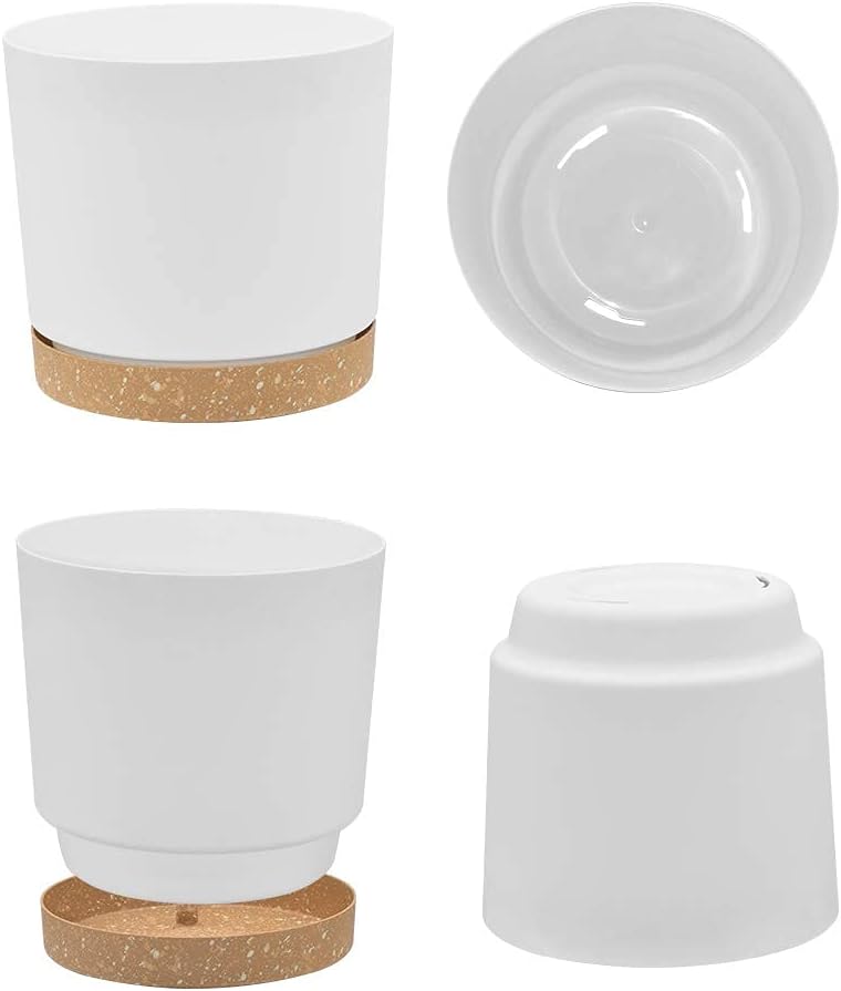 ZMTECH Set of 6 Self Watering Plastic Plant Pots, 6.5in Diameter x 6.1in Height, Modern Decorative Flower Pots for Indoor Outdoor House Plants, Succulents, Flowers (White+Green+Blue)