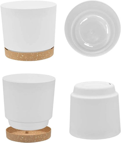 ZMTECH Set of 6 Self Watering Plastic Plant Pots, 6.5in Diameter x 6.1in Height, Modern Decorative Flower Pots for Indoor Outdoor House Plants, Succulents, Flowers (White+Green+Blue)