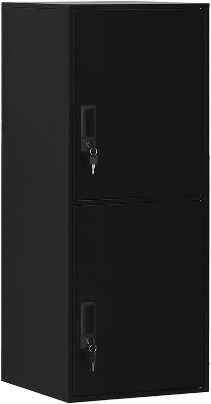 2 Door Metal Vertical Storage Locker for School, Office, Home,Gym,Stackable Steel Storage Cabinet with Lock,Anti-Falling Device. (2 Door, Black)